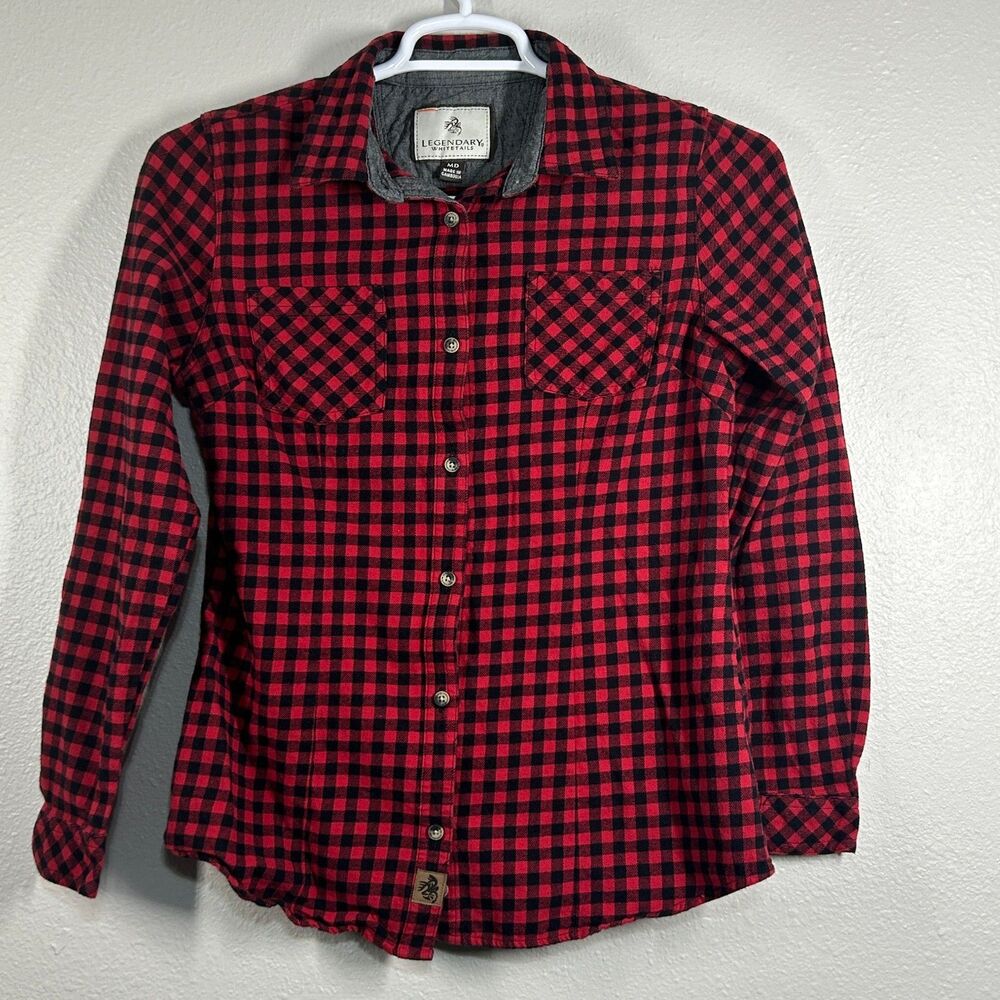 Legendary Whitetails Shirt Mens M Red Black Buffalo Plaid Flannel Long Sleeve